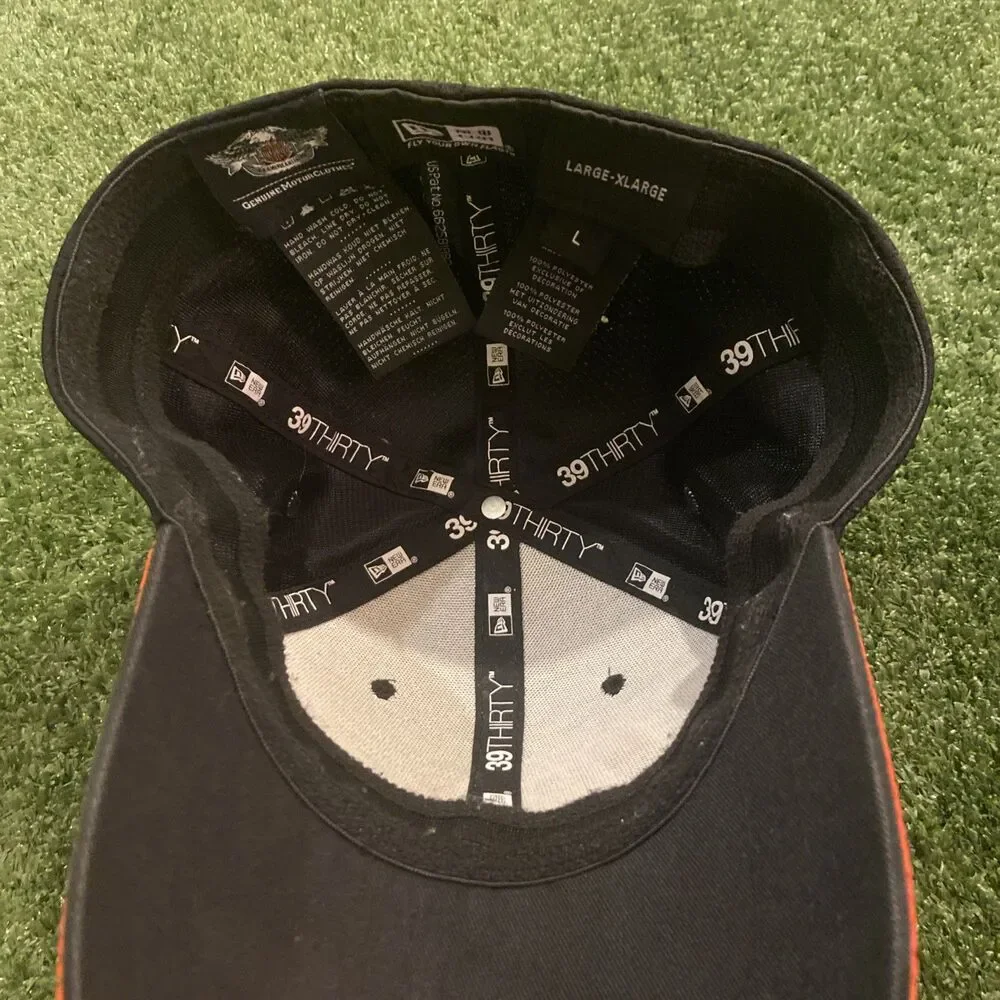 Harley-Davidson Large/X-Large New Era 39 Thirty Baseball Cap Black & Orange Hat